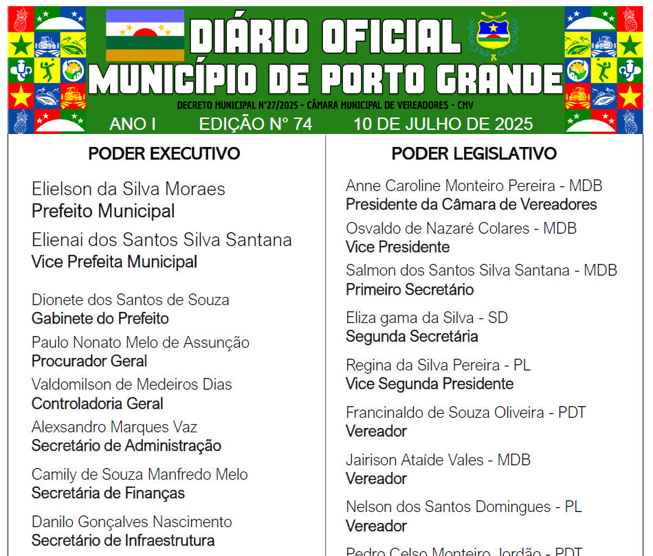 DIÁRIO OFICIAL - EDIÇÃO N° 74 - 10 DE JULHO DE 2025